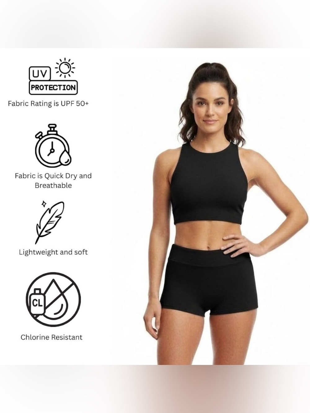 NWT Eddie Bauer Women’s Black textured High-Neck Swim Set - Top & Boyshorts M - Picture 16 of 16